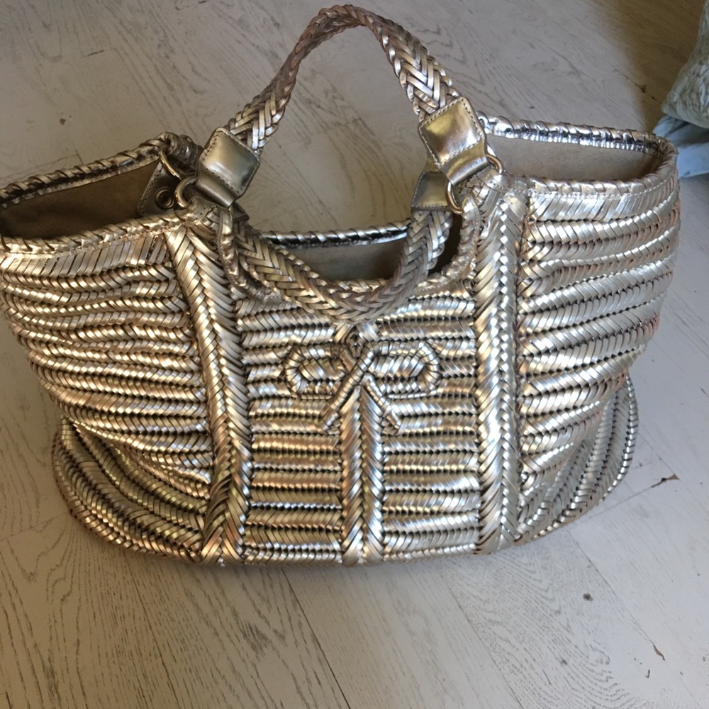 Anya Hindmarch Silver Woven Leather Bag.
